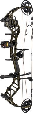 Resilient RTH short draw compound bow from Bear Archery in color Mossy Oak Bottomland on a transparent background.