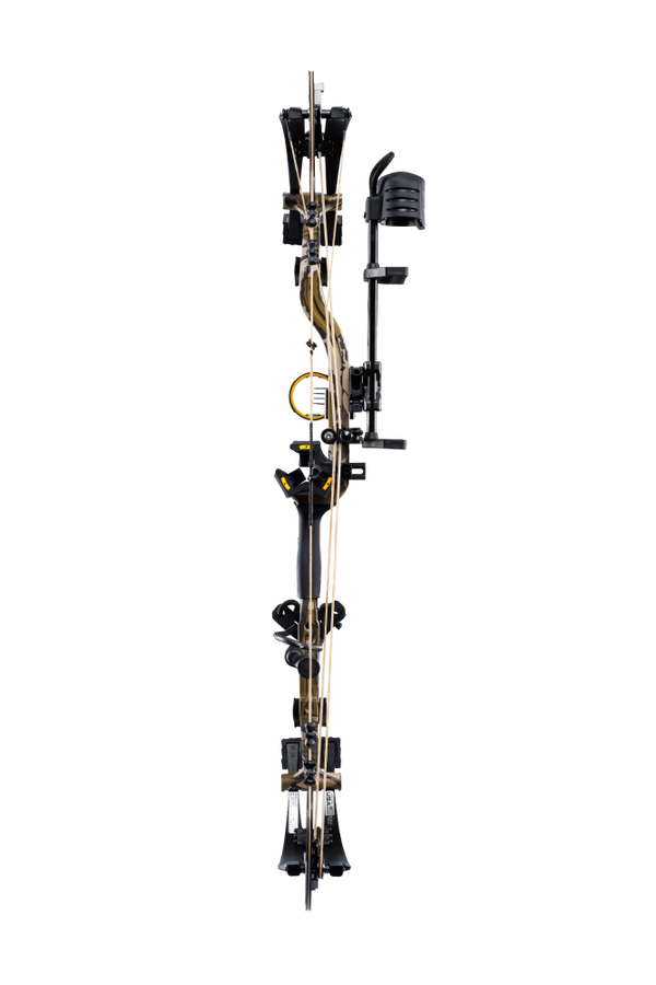 Bear Archery Legend 30 RTH hunting compound bow in color Mossy Oak Bottomland with a stable 30 RTH-inch axle-to-axle length, smooth draw cycle, and optimized performance for bowhunters.