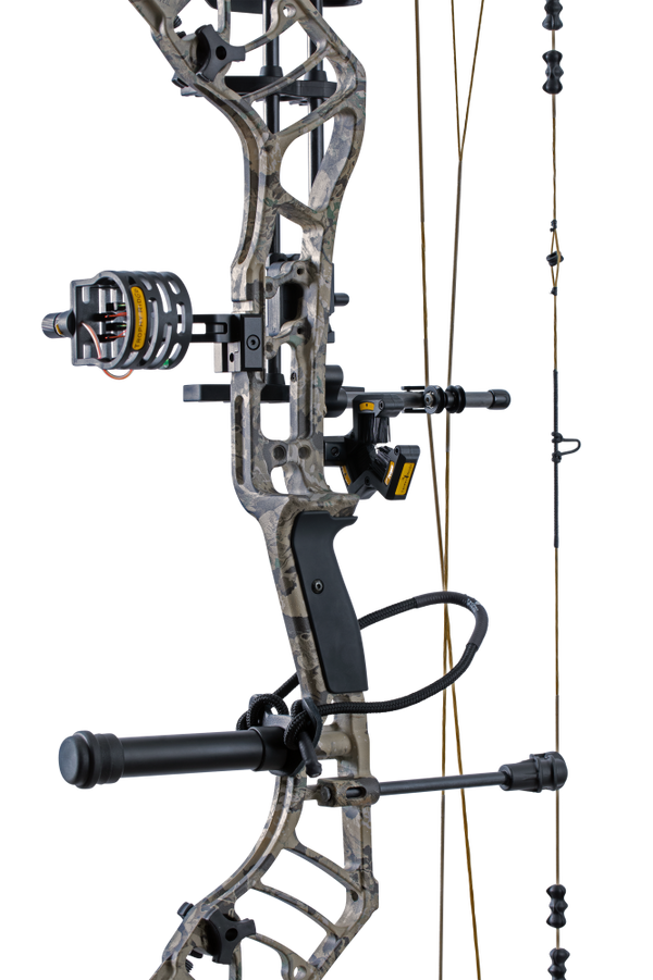 Close up of the Bear Archery Legend 30 RTH compound bow for hunting with the Integrated Mounting System® and Picatinny sight mounting locations.