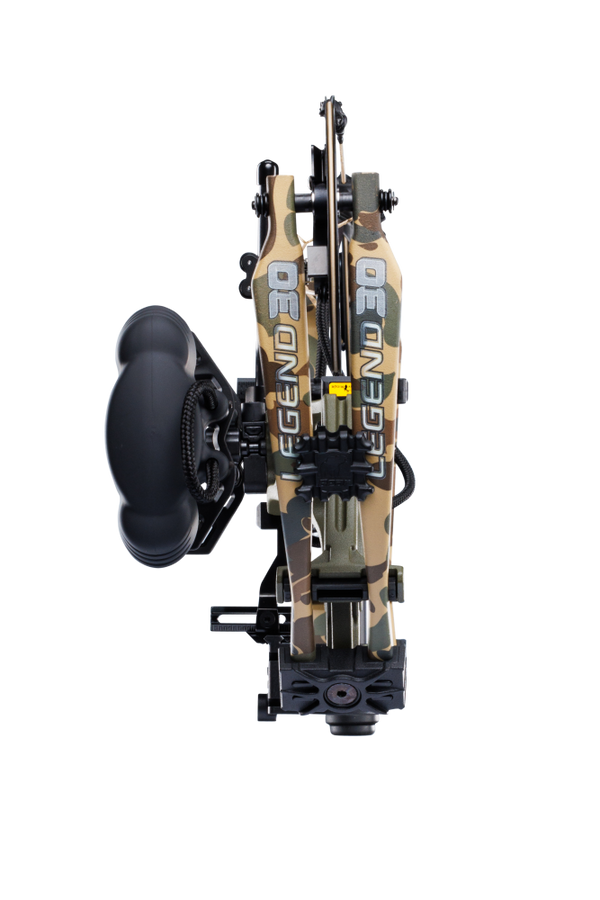 Close up of Bear Archery Legend 30 RTH hunting compound bow limbs on color Throwback Green.