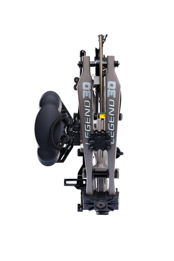 Close up of Bear Archery Legend 30 RTH hunting compound bow limbs on color Stone.