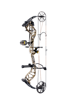 Side view of the Bear Species XT RTH single cam compound bow highlighting its single cam drawing system. 